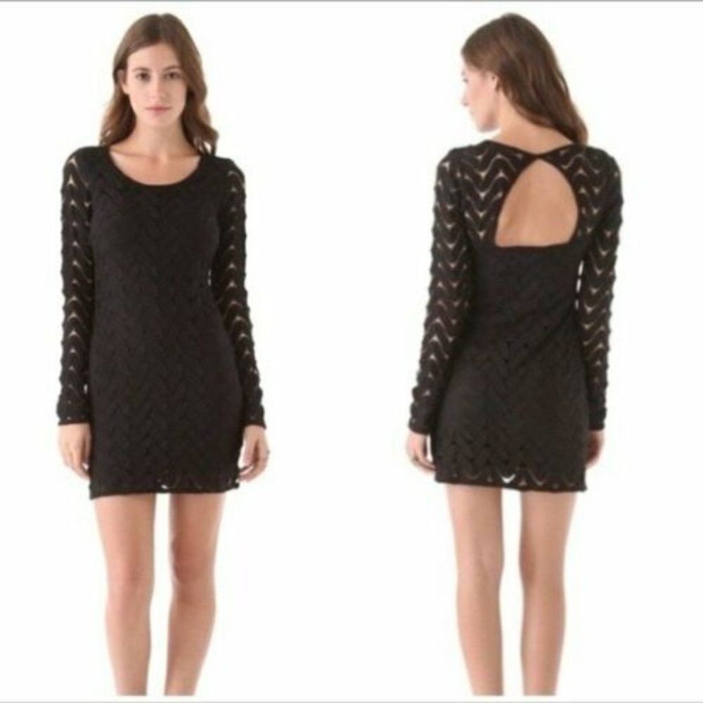 Free People Wild Thing Long Sleeve Mini Dress Blk